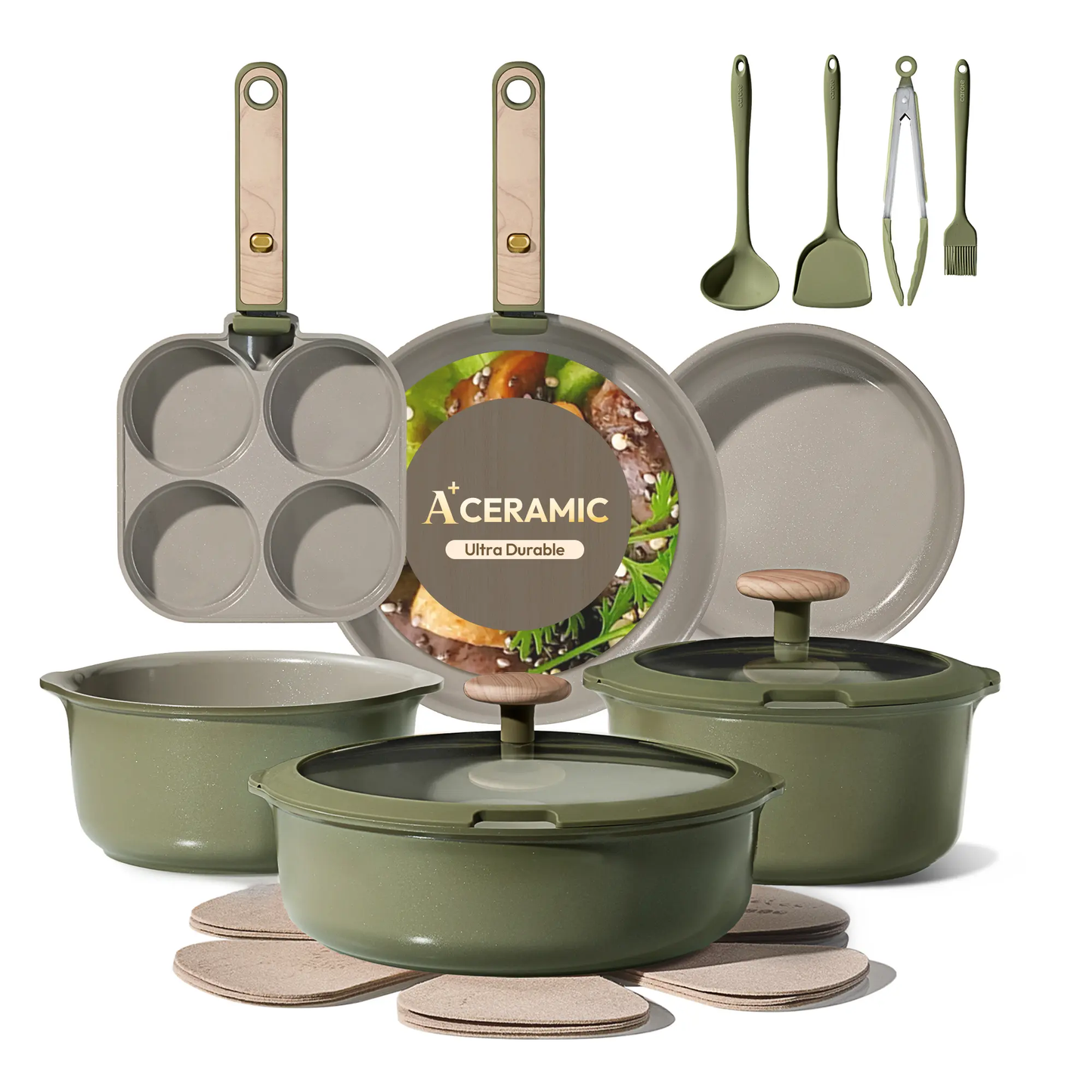 19-Piece Nonstick Cookware Set with Detachable Handles – Stackable Pots & Pans Set, Induction Compatible, Dishwasher Safe, Oven Ready