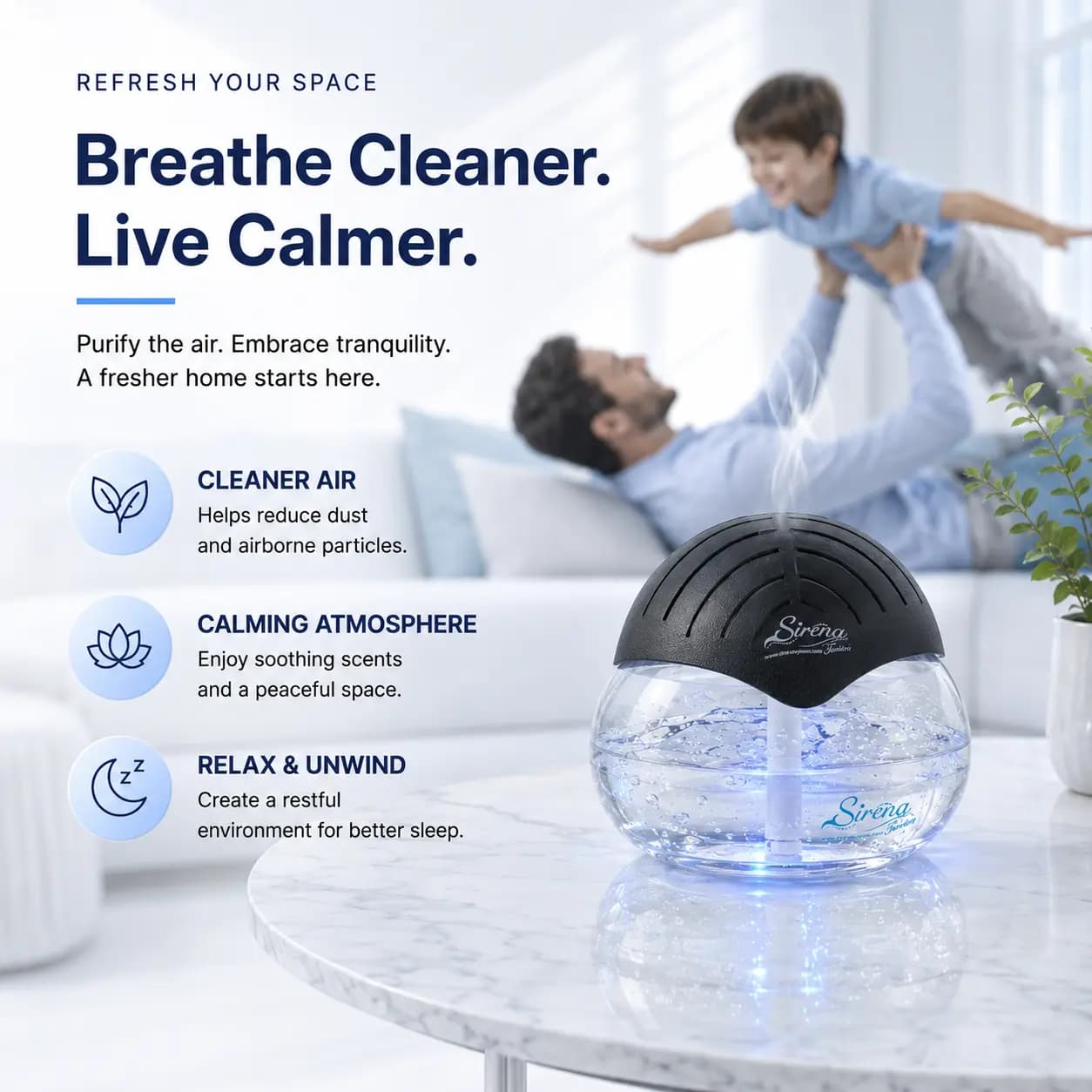 Water Air Purifier with Essential Oil Diffuser
