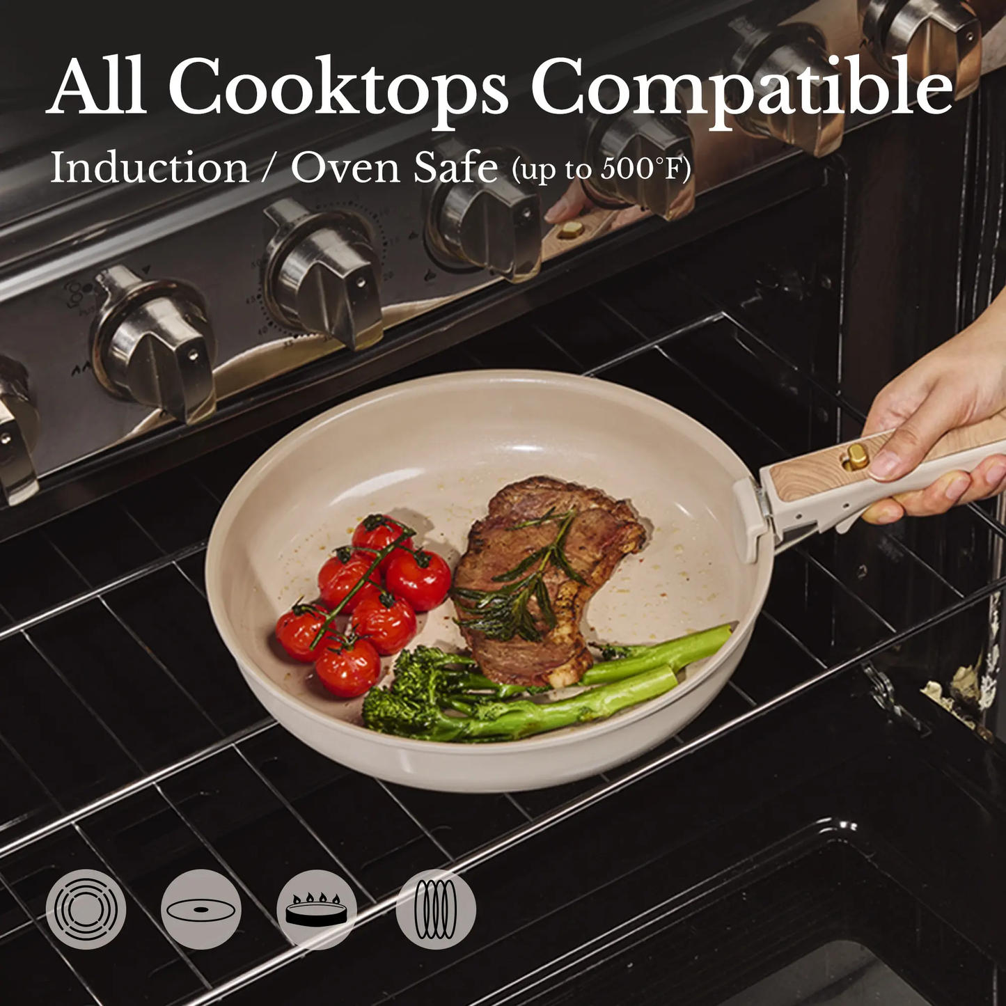 19-Piece Nonstick Cookware Set with Detachable Handles – Stackable Pots & Pans Set, Induction Compatible, Dishwasher Safe, Oven Ready