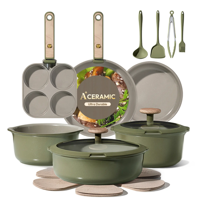 19-Piece Nonstick Cookware Set with Detachable Handles – Stackable Pots & Pans Set, Induction Compatible, Dishwasher Safe, Oven Ready
