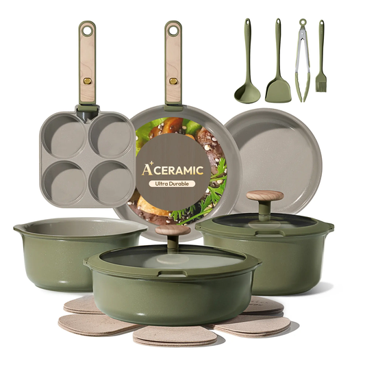 19-Piece Nonstick Cookware Set with Detachable Handles – Stackable Pots & Pans Set, Induction Compatible, Dishwasher Safe, Oven Ready