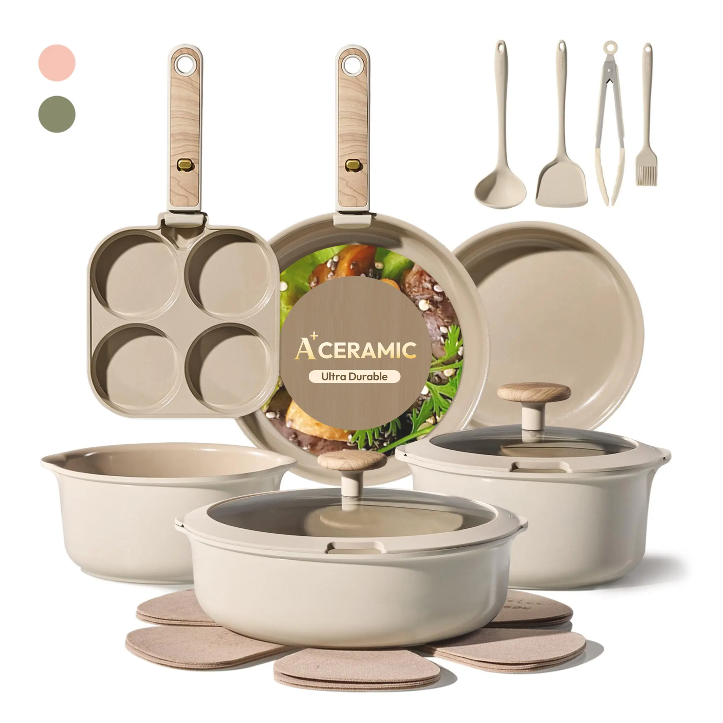 19-Piece Nonstick Cookware Set with Detachable Handles – Stackable Pots & Pans Set, Induction Compatible, Dishwasher Safe, Oven Ready